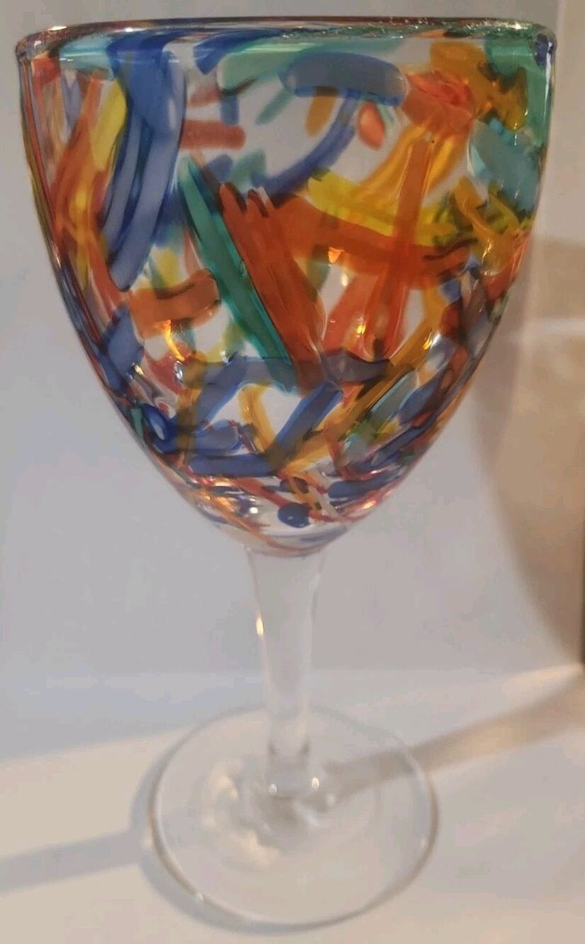 Pier 1 Imports Confetti Wine Goblet Glass Splatter Art - Large 8”